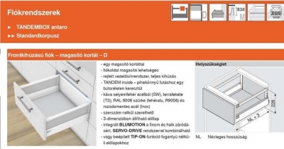 FIÓKSZETT - BLUM Tandembox Antaro fehér fékezős magasítós 378D4500 alap  (elő-hátlapszer.+ mag.rúd)