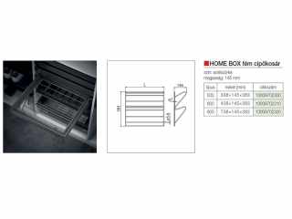 GARDRÓB SZERELVÉNY HOME BOX FÉM CIPŐKOSÁR 600MM-ES, 438x146x383MM, ACÉLSZÜRKE #4