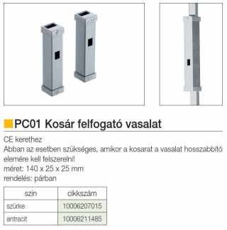 TÁROLÁS - BELSŐ FÉMRÁCS PC01 KOSÁR FELFOGATÓ VASALAT 125×25×25 mm SZÜRKE #2