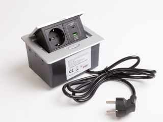 IRODABÚTOR TARTOZÉKOK KONNEKTOR ELOSZTÓ MODULBOX MINI - 1×230V + 2xUSB ALUMINIUM #1