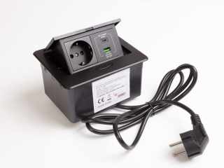 IRODABÚTOR TARTOZÉKOK KONNEKTOR ELOSZTÓ MODULBOX MINI - 1×230V + 2xUSB MATT FEKETE #1