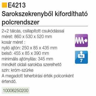 TÁROLÁS - BELSŐ FÉMRÁCS E4213 SAROKVASALAT CSILLAPÍTOTT 860x530x520mm KRÓM-SZÜRKE #2