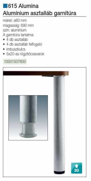 LÁBAK - ASZTALLÁB 61569AO04 RN ALUMINA 690mm ÁTM: 60mm áll.+30mm ALUMÍNIUM #2