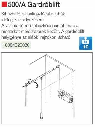 GARDRÓB - GARDRÓBLIFT 500/A 750-1150 mm, 10kg ALUMÍNIUM #2