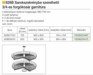 TÁROLÁS - BELSŐ FÉMRÁCS 828B/705 SAROKSZEKRÉNYBE SZERELHETŐ 3/4-ES FORGÓTÁNYÉR 705mm KRÓM #2