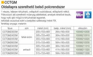 TÁROLÁS - BELSŐ FÉMRÁCS CCTHM260 OLDALLAPRA SZERELHETŐ 564×134×473mm KRÓM-FEHÉR #2
