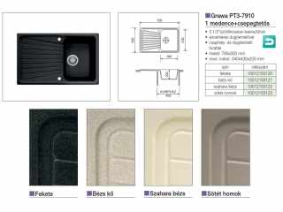 MOSOGATÓ - GRAWA GRÁNIT MOSOGATÓ GRAWA PT3-7910N 790x500mm FEKETE #2