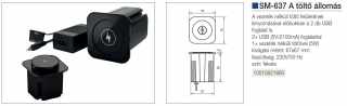VILÁGÍTÁSTECHNIKAI KIEGÉSZÍTŐ SM-637A 2xUSB/VEZETÉK NÉLKÜLI TÖLTŐÁLLOMÁS FEKETE #2