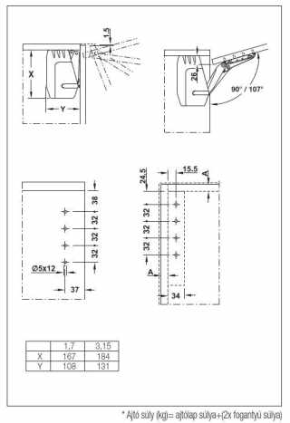 FEL- ÉS LENYÍLÓ VASALAT - HAFELE FELNYÍLÓ 372.91.330 FREE FLAP 3,15 