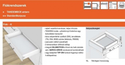 FIÓKSZETT - BLUM Tandembox Antaro selyemfehér fékezős magas oldal 378K4500 alap  (elő-hátlapszer.)